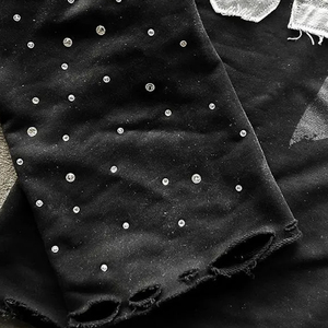 Camiseta de manga larga personalizada de doble capa para hombre, camiseta de calle de algodón con bordado de diamantes de imitación - Product Image 4