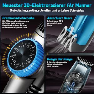 Afeitadora y Recortadora de Barba Recargable Impermeable IPX6 para Hombre, Recortadora de Pelo Inalámbrica con Peines para Bigote y Patillas - Product Image 5