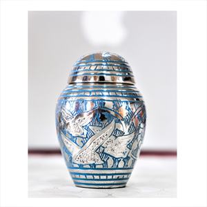 Urnes souvenir bleues classiques entièrement gravées pour cendres humaines adulte mâle femelle pot de cendres pot décoratif lot de 4 fabricant - Product Image 2