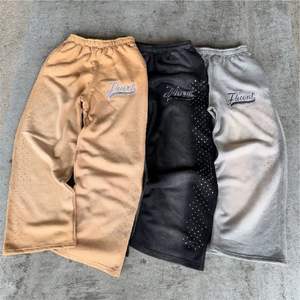 กางเกงวอร์มขายาวประดับพลอยเทียมด้านข้างสำหรับผู้ชายผ้าคาดเอวปักลายขาบานซีดซีดแบบวินเทจ - Product Image 2