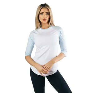 New fashion full hand t-shirts Raglan contrast color long sleeve t shirts custom white panel Raglan Sleeves women's t Shirts