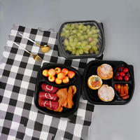 HYX-002 Contenant alimentaire jetable en plastique à 2 compartiments avec couvercle transparent pour nouilles, sushis et hamburgers
