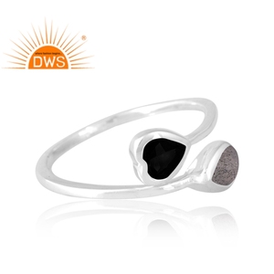 Unique Design Sterling Silver Natural Labradorite & Black Onyx Gemstone Ring Custom Design Jewelry Manufacture - Product Image 4