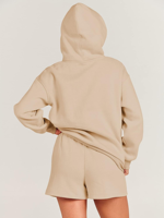 Conjunto de Sudadera con Capucha y Pantalones Cortos para Mujer, con Logotipo Impreso en 3D, Encaje Sólido, Estilo Casual de Invierno, Corte Regular