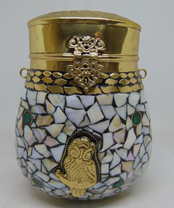 Lowellcraft.com BRC06580 <b>Silver</b> Mosaic Brass Metal Frame Box Flap <b>Clutch</b> Purse - Product Image 2