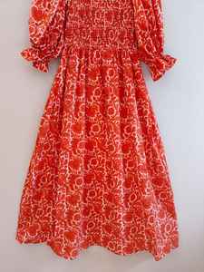 Vestido de Mujer, Vestido Largo de Algodón con Estampado a Mano, Vestido Largo con Escote Cuadrado y Fruncido, Vestido de Verano de Algodón - Product Image 5