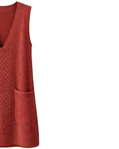 Rust Red <b>Womens</b> Knitted Sleeveless <b>Sweater</b> <b>Vest</b> With Lace Pattern Front Pockets Casual Winter Layering OEM Factory - Product Image 2