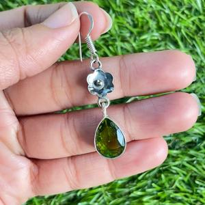 ต่างหูสไตล์โบฮีเมียนชุบเงินสเตอร์ลิง925อัญมณีสีเขียวประดับด้วยฝาหินธรรมชาติ - Product Image 6