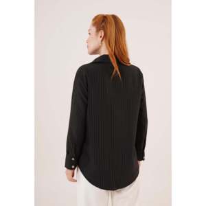 เสื้อเชิ้ตสีดำลายเส้นละเอียดสำหรับผู้หญิง Lustrin ขายส่ง - เสื้อเชิ้ตแขนยาวติดกระดุมทันสมัยสำหรับใส่ทำงานแบบลำลอง - Product Image 6