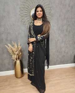 FANTAISIE VÊTEMENTS DE SOIRÉE GEORGETTE LEHENGA SAREE AVEC CHEMISIER ET BANDOULIÈRE - Product Image 5