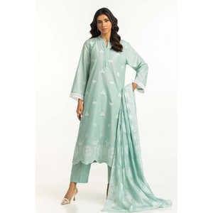 Traje de Verano de 3 Piezas Color Verde Mar para Mujer, Bordado con Schiffli - Product Image 1