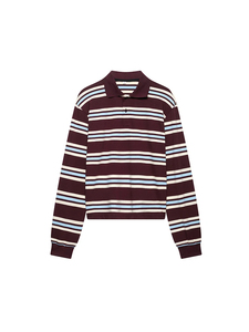 Moda Mujer con botón a rayas pulóver camisas Vintage Polo cuello manga larga Mujer Chic señora Tops - Product Image 2