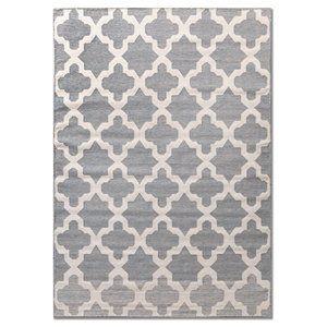 พรมขนสัตว์ทอแบบเรียบสีเทาและสีดำ รุ่น Indusbar Dwrm-138 ลายเรขาคณิตและลวดลายนามธรรม รูปทรงสี่เหลี่ยมผืนผ้าและลายทาง สำหรับใช้ปูพื้นบ้าน - Product Image 1