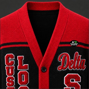 Cárdigan de Punto Acrílico Personalizado Rojo y Negro de la Hermandad Delta Sigma para Mujer, con Botones, Manga Larga, Cuello en V, Alta Calidad - Product Image 3