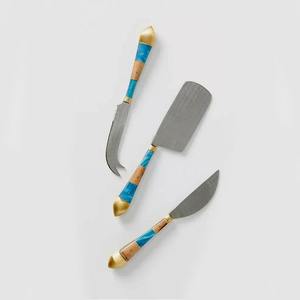 Herramientas para queso de acero inoxidable al por mayor, juego de rebanadoras de mantequilla chapadas en plata con mango de lazo rústico, incluye esparcidor de cuchillo para queso - Product Image 2