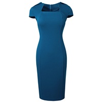Femmes col en V femmes élégante robe de bureau crayon solide mince longueur genou dames bureau carrière robes