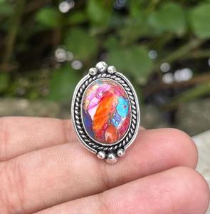 Silver Blue Copper <b>Turquoise</b> <b>Ring</b> Classic Style Handmade Gemstone Jewelry for Engagement Gift For Her - Product Image 1