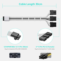 Câble d'extension de carte graphique RTX 4090 12VHPWR 16 broches (12+4) mâle 3x8 broches femelle PCI-E 5.0 Nylon Conducteur en cuivre pur Extenseur