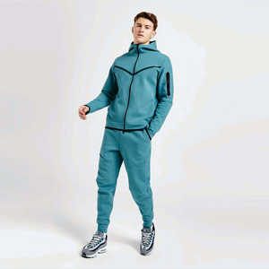 Ensemble de survêtement technique pour homme, design OEM, sweat à capuche zippé et pantalon de jogging, 70% coton 30% polyester, bleu zinc, grandes tailles - Product Image 3