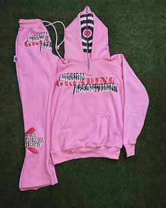 100% coton personnalisé pierre lavage à l'acide survêtements surdimensionné en détresse broderie complète sweats à capuche et short survêtement ensemble - Product Image 2