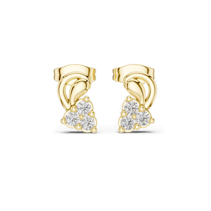 Boucles d'oreilles clous en diamant de laboratoire 0,27 CT pour femme, VVS-VS EF CVD, coupe florale à trois pierres, or 18 carats, 14 carats, 10 carats et argent 925, rose - Product Image 1