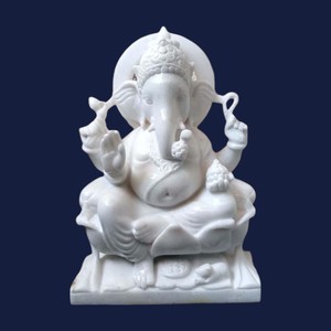 N ° 1 qualité marbre indien coloré marbre blanc Ganesha Statue pour le culte indien fabriqué à la main assis Ganpati Bappa Statue - Product Image 4