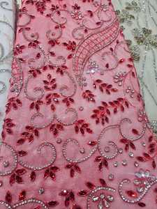Tela de encaje con cuentas a mano de red VIP, <span class=keywords><strong>Material</strong></span> de poliéster 100% de calidad superior, vestidos de fiesta de noche para mujer, diseño de encaje de red hecho a mano - Product Image 2