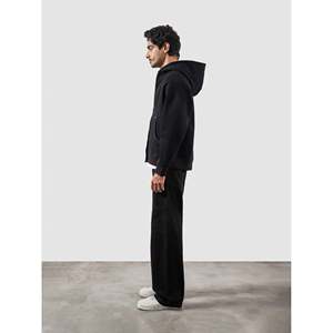 Solid Black French Terry Zipper Essential <b>Jacket</b> XXS to 6XL Acid Wash & Embroidered Patchwork <b>Lined</b> - Product Image 4