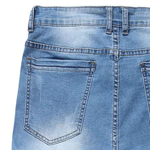 Pantalones Cortos de Mezclilla Casuales para Hombre, Color Azul Claro, Desgastados, con Franja Lateral Rosa Brillante, Cintura Alta, Cierre de Botones, Transpirables - Product Image 3