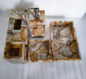 Juego de Accesorios de Baño de Lujo Ecológico, Juego de Baño de Ágata de 5 Piezas, Dispensador de Jabón Moderno, Porta Rollos de Papel Higiénico y Bandeja, Decoración de Tocador - Product Image 3