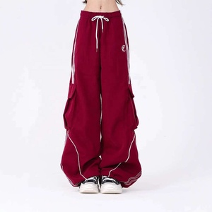 กางเกงวอร์มทรงหลวมขาบานผ้าฝ้ายคุณภาพสูงแบบย้อมสีเอซิดสไตล์วินเทจสีดำ - Product Image 2