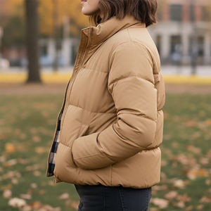 เสื้อแจ็คเก็ตพัฟเฟอร์แบบสั่งทำพิเศษ น้ำหนักเบา บุด้วยผ้าฝ้าย ซับในผ้าฟลานเนล สำหรับผู้หญิง แบบซิป ปิดคอตั้ง - Product Image 5