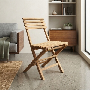 Chaise pliante d'extérieur en teck massif à lattes horizontales pour jardin et terrasse, portable, compacte, design artistique et décoratif - Product Image 4