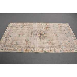 Turkish 3.7x6.6 ft Vintage Moroccan <b>Wool</b> Rug <b>Brown</b> Patchwork Design with Latex Backing - Product Image 2