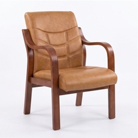 Fauteuil de Direction Ergonomique Traditionnel à Dossier Haut en Cuir PU, Accoudoirs Fixes, Pieds en Bois, Chaise de Bureau Confortable, Usage Commercial