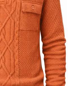 Suéter Polo de Punto Trenzado de Lana para Hombre, Color Naranja Óxido, Grueso, para Invierno, Cierre de Botones, Manga Larga, Informal - Product Image 6