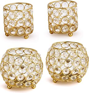 Ensemble de 2 bougeoirs votifs en cristal doré/centres de table de mariage/décoration intérieure cadeaux faits à la main pour fête d'anniversaire - Product Image 4