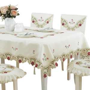 Nappe moderne en coton carré personnalisé du fabricant direct avec technique tissée à pompon brodé de fleurs sans plis - Product Image 3