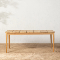 Table de salle à manger extérieure en teck massif Hoffman, finition naturelle, design moderne, style farmhouse, pour restaurant, café, parc, villa, mobilier d'extérieur