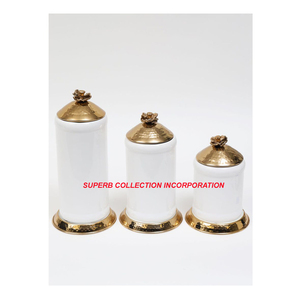 Antiqui Luxury Modern Design Fancy White con tapas de metal Perillas de latón Recipiente o tarro Contenedor de almacenamiento - Product Image 1