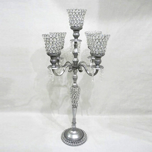 Superior Quality Handmade 5-Arm <b>Candelabra</b> Aluminum Metal Crystal Votive Silver Finish for Wedding Tabletop Decoration Home - Product Image 2