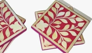 Posavasos Ecológicos Cuadrados Clásicos con Incrustaciones de Hueso y Patrón Floral para Tazas y Vasos, Accesorios Únicos de Nogal para el Hogar y Bar - Product Image 2