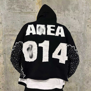 Personalizado crudo dobladillo recortado parche bordado rhinestone hombres alta calidad elegante Sudadera con capucha 100% algodón streetwear hombres Sudadera con capucha 2025 - Product Image 3