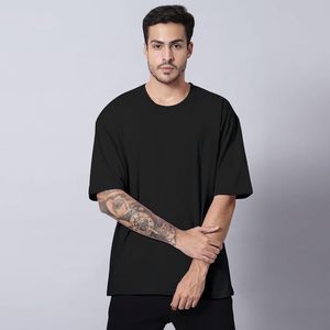 Camiseta Deportiva de Talla Grande para Hombre, Nueva Tendencia, 100% Algodón, Tejido Grueso, Color Sólido, Diseño Sencillo de Manga Corta - Product Image 1