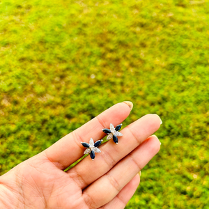 925 boucles d'oreilles à trois pierres en argent pur Design classique saphir bleu naturel diamant américain plaqué rhodium cadeau d'anniversaire - Product Image 2