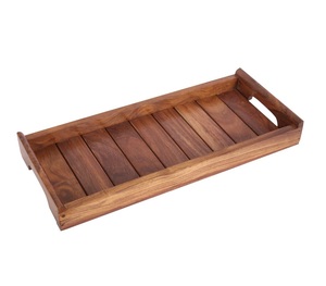 Bandeja de madera Rectangular de latón AK con asa en Color de madera Natural Bandeja de diseño atractivo para decoración de hotel/Decoración de mesa - Product Image 1