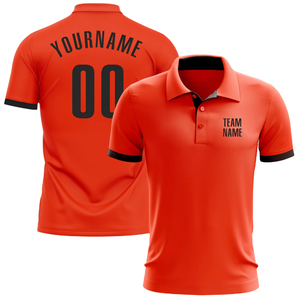 Camiseta Polo Sublimada Naranja Personalizada con Detalles Negros, con Nombre de Equipo y Número de Jugador, Elegante y Cómoda - Product Image 1