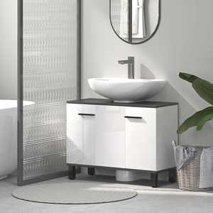 HOMCOM Bathroom Vanity <b>Unit</b> with 2-Door Cabinet and Adjustable <b>Shelf</b>, 80x34x60 cm, Glossy <b>White</b> - Product Image 2