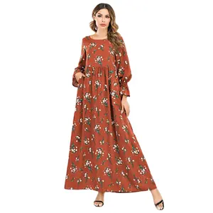 Muslim Women Kaftan Abaya Flare Sleeves Printed Long Maxi Dress Robe Dubai Islamic Party Gown