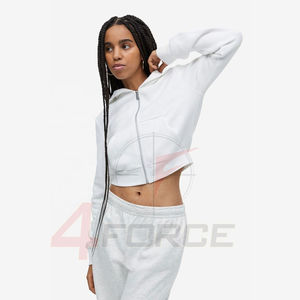 Sudadera con capucha de algodón de gran tamaño para mujer, Sudadera corta con cremallera de rizo francés, ropa de calle estampada con bordado desgastado - Product Image 1